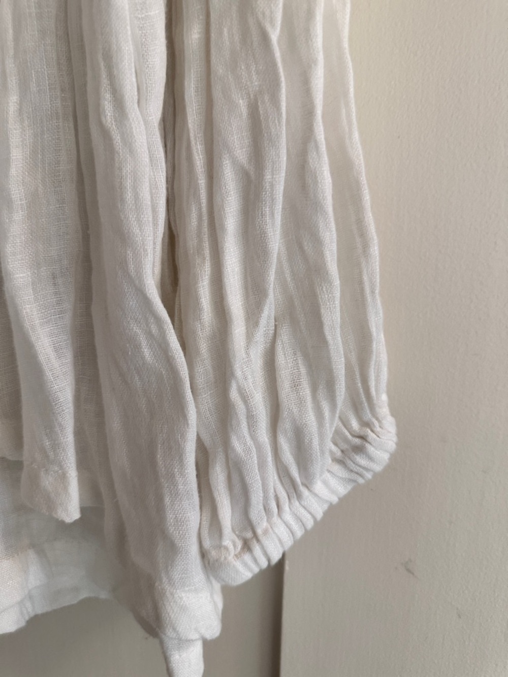 White Linen Peasant Blouse with Gathered Waist - Picture 2 of 8